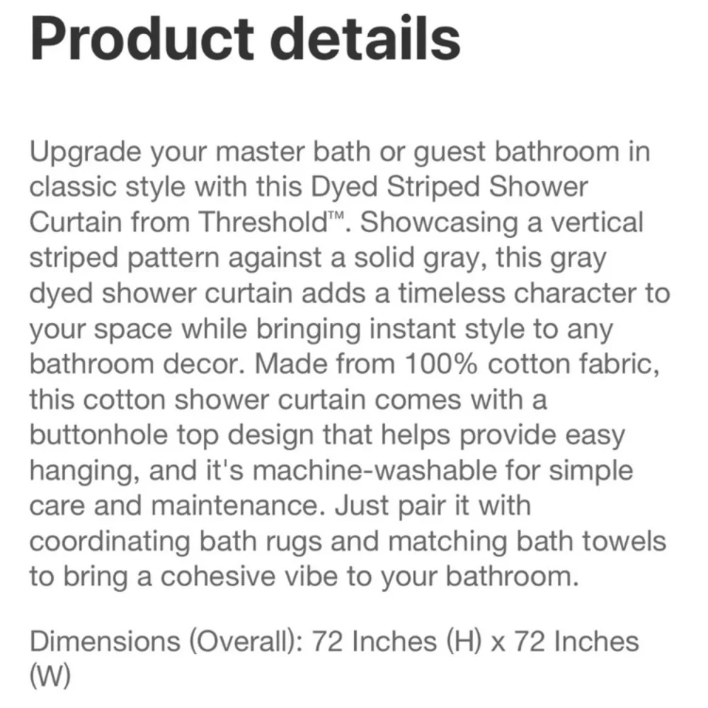 NWOT Threshold Gray Shower Curtain